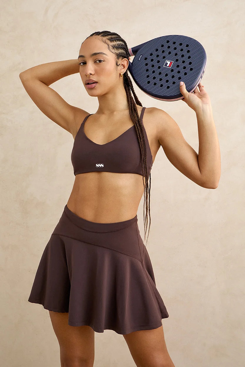 Brown adjustable strap sports bra women's activewear tennis yoga pilates