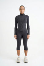 Black corset style zip gym jacket Godde888 women's activewear gym pilates