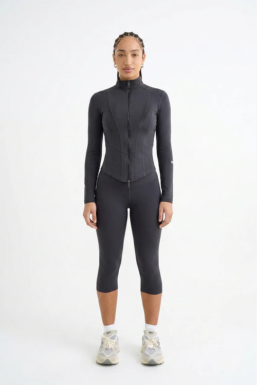 Black corset style zip gym jacket Godde888 women's activewear gym pilates