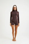 Brown sculpting zip jacket front view women's activewear yoga pilates