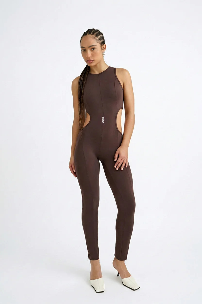 Brown cutout sculpting jumpsuit Godde888 women's activewear gym