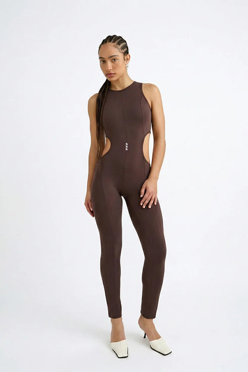 Brown cutout sculpting jumpsuit Godde888 women's activewear gym