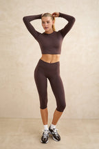 Brown sculpting leggings booty seam detail women's activewear gym padel