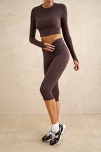 Brown high waist contour leggings women's activewear tennis yoga pilates