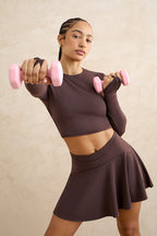 Brown long sleeve sculpting crop top women's activewear tennis yoga pilates