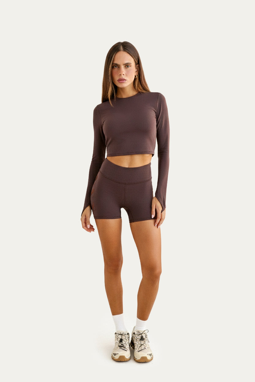Brown high waist sculpting shorts Godde888 women's activewear gym pilates