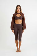 Brown open front cropped shrug Godde888 women's activewear gym pilates