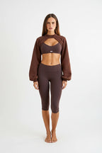 Brown open front cropped shrug Godde888 women's activewear gym pilates