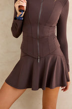 Brown active skort front view women's activewear yoga pilates