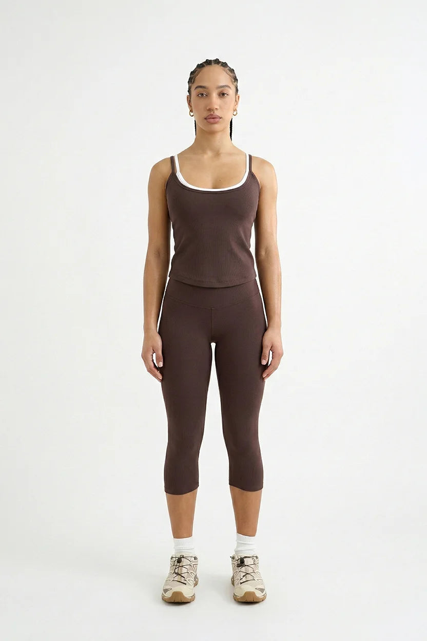 Brown double strap tank top Godde888 women's activewear gym pilates